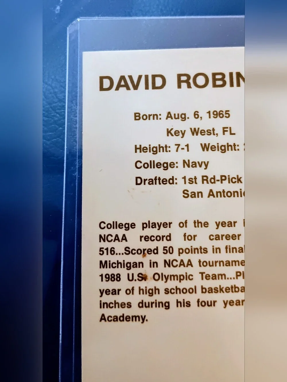 David Robinson 1989 Rookie Broder Blue Border Promo Card San Antonio Spurs